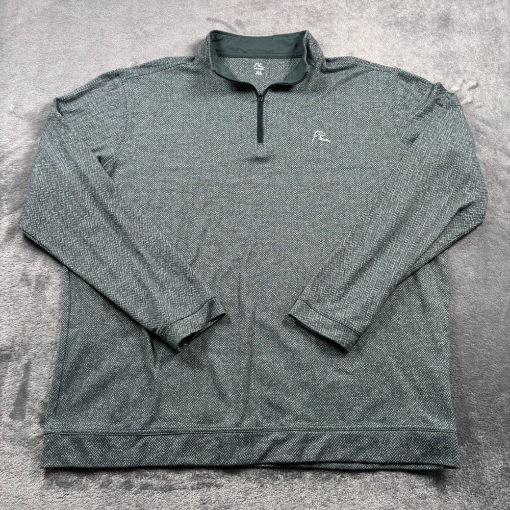 Rhoback Sweatshirt Mens XL Green Herringbone 1/4 Zip Mock Neck Pullover Golf